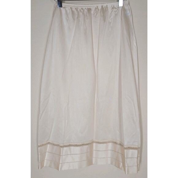 Vintage Beige Nylon with Satin Lace Trim Half Slip Lorraine Small Tall Coquette - Picture 1 of 7